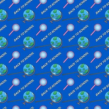Back to School Pattern with Globe and Magnifying Glass Stock Illustration