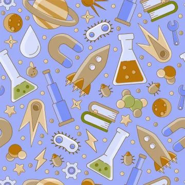 Back to school pattern. Science flat seamless pattern with scientific elements - Stock Illustration