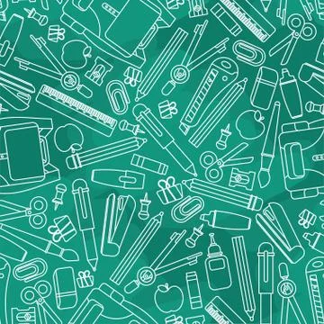 Back to school pattern seamless. Study supplies and blackboard. Stockillustratie