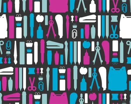 Back to school pattern seamless. Study supplies background. School texture. B Illustrazione stock