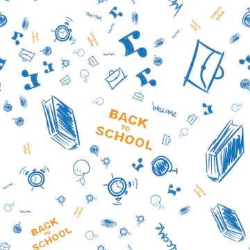 Back to school. Pattern on the topic of education with drawings of school sup イラスト素材