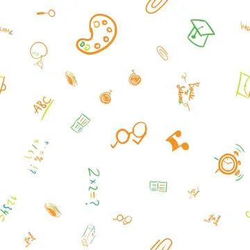 Back to school. Pattern on the topic of education with drawings of school sup Illustrazione stock