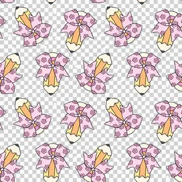 Back to School Pencil Bow Seamless Pattern Cute Coquette School Supplies Ha.. イラスト素材