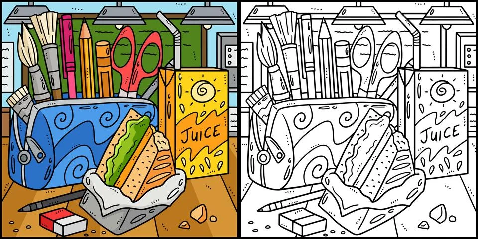 Back To School Pencil Case and Snacks Illustration Stock Illustration