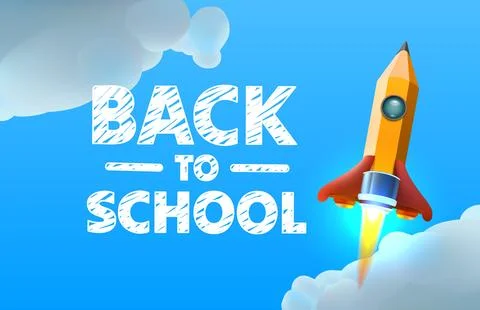 Back to school, pencil shaped rocket. Vector illustration Stockillustratie