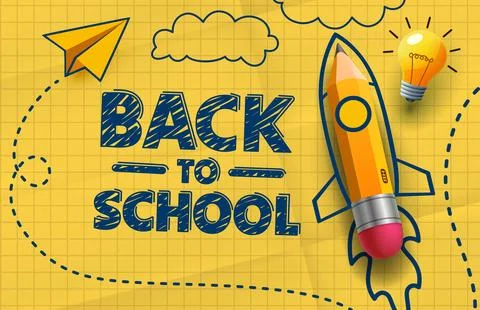 Back to school, pencil shaped rocket. Vector illustration Stock Illustration