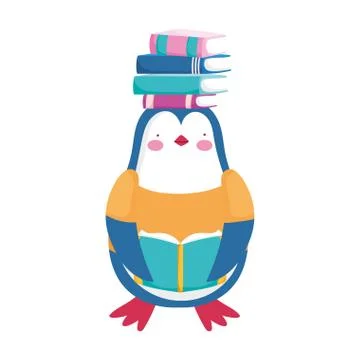 Back to school penguin clothes with and reading book cartoon Stock Illustration