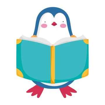 Back to school, penguin reading book study cartoon Illustrazione stock