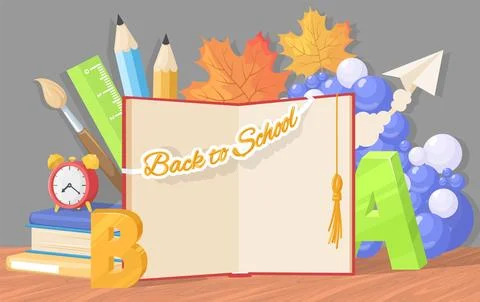 Back to school photo zone background with study stationery Stock Illustration