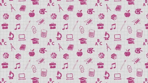Back to School Pink Doodle Pattern on Graph Paper Background Loop Stock Footage 340811584