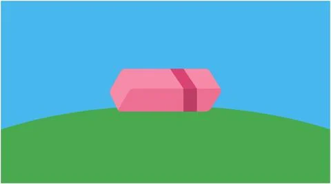Back to School Pink eraser on a grassy green hill under a blue sky with sta.. Illustration