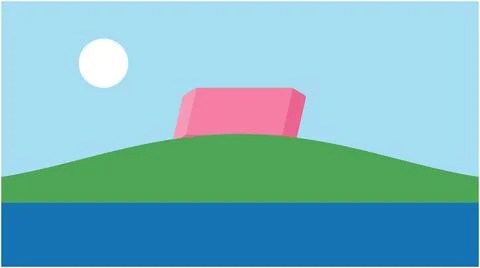 Back to School Pink eraser on a green hill with a white sun stationery mini.. Stock Illustration