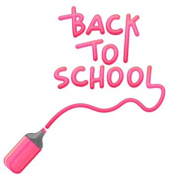 Back to school pink marker text vector illustration. Highlighter pen drawing Stock Illustration