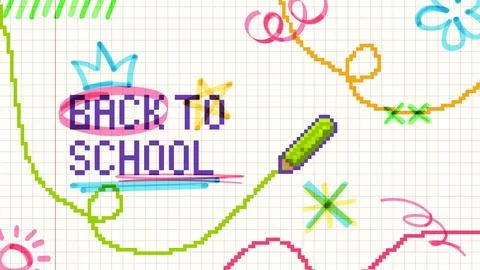 Back to school pixel art background with pencil Stock Illustration