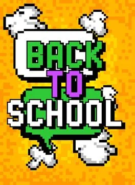 Back to School pixelated word with geometric graphic background. Vector car.. 스톡 일러스트