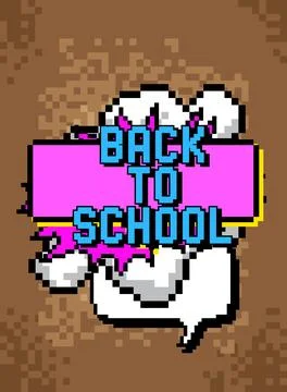 Back to School pixelated word with geometric graphic background. Vector car.. Stock Illustration