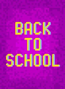 Back to School pixelated word with geometric graphic background. Vector car.. Stock Illustration