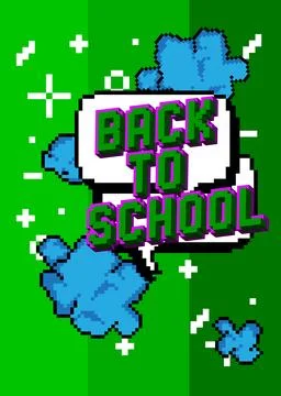 Back to School pixelated word with geometric graphic background. Vector car.. Stock Illustration