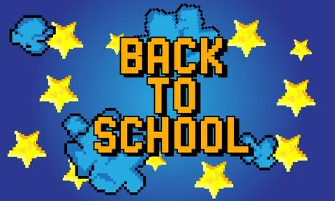 Back to School pixelated word with geometric graphic background. Vector car.. 스톡 일러스트