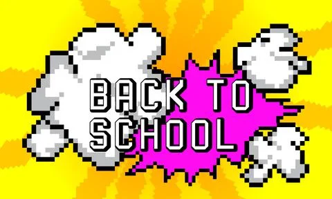 Back to School pixelated word with geometric graphic background. Vector car.. Stock Illustration