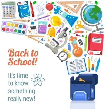 Back to school placard with flying objects Stock Illustration