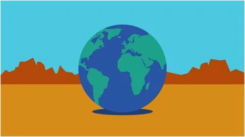 Back to School Planet earth globe sitting on orange desert landscape with e.. Stock Illustration