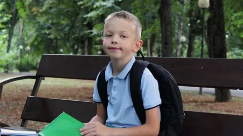 Back to school. Portrait of an elementary school student. First grader.  Stock Footage 202020562