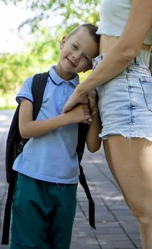 Back to school. Portrait of an elementary school student on the way to study. Stock Photos