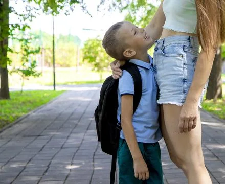 Back to school. Portrait of an elementary school student on the way to school Stock Photos
