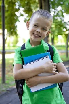 Back to school. Portrait of an elementary school student. First grader. Stock Photos