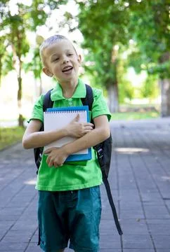 Back to school. Portrait of an elementary school student. First grader.  Stock-Fotos