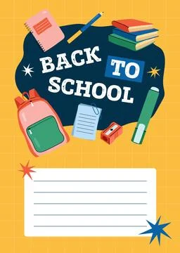 Back to school poster with backpack books and note frame vector banner templa Stock Illustration