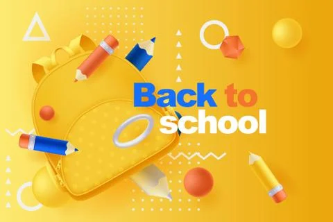 Back to school poster, banner design template. Vector 3d illustration of penc Stock Illustration