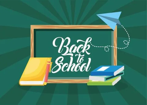 Back to school poster with chalkboard and supplies Stock Illustration
