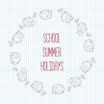 Back to school poster with doodles. Vector Illustration.  Cute Sheep background Stock Illustration