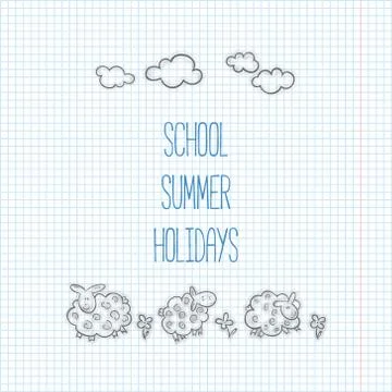 Back to school poster with doodles. Vector Illustration.  Cute Sheep background Stock Illustration