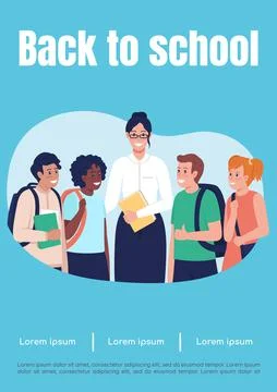 Back to school poster flat vector template Stock Illustration