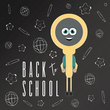 Back to school poster with a happy magnifying glass Stock Illustration