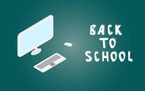 Back to school poster or flyer with computer and keyboard. Flat vector illust イラスト素材