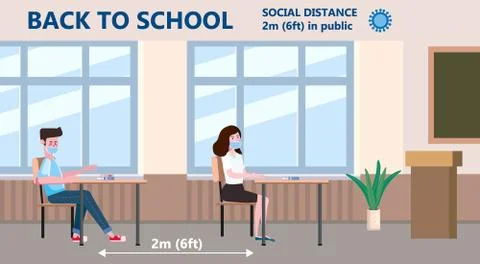 Back to school poster safe social distancing and coronavirus covid-19 prevention Stock Illustration