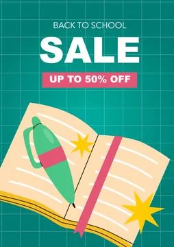 Back to school poster. Sale background, school and kindergarten or college Stock Illustration