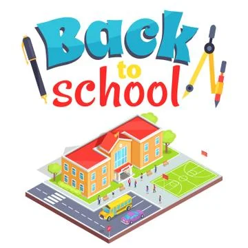 Back to School Poster with School Area Isolated 3D Stock Illustration