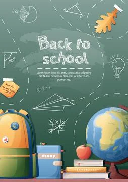 Back to school poster with school items and elements. Background with drawi.. Stock Illustration