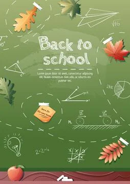 Back to school poster with school items and elements. Background with drawi.. Stock Illustration