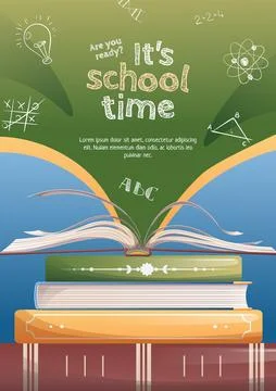 Back to school poster with school items and elements. Colorful background w.. Stock Illustration