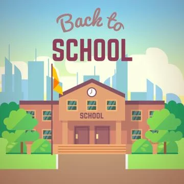 Back to school poster with schools building イラスト素材