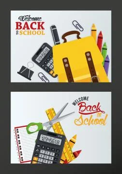 Back to school poster with set supplies frames Illustrazione stock