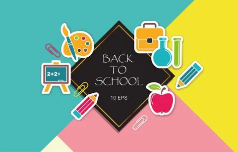 Back to school poster with stickers school symbols Stock Illustration