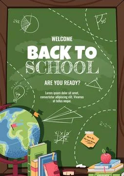 Back to school poster template. Background design with School chalkboard with Stock Illustration
