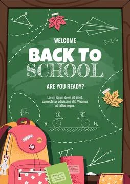 Back to school poster template. Background design with School chalkboard with Stock Illustration